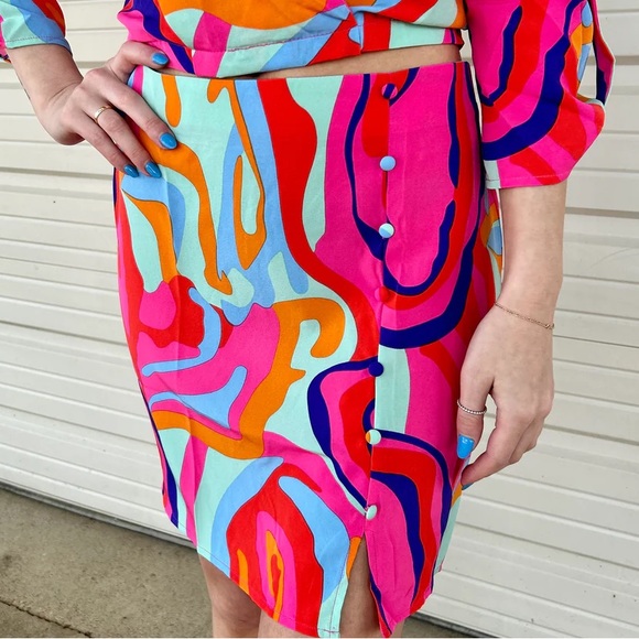 Milk and Honey Bright 2 piece boho chic skirt set size small nwt - Picture 3 of 6